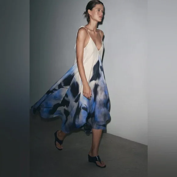 NET ZARA 100% RAMIE PRINT DRESS ZW COLLECTION - Picture 4 of 15